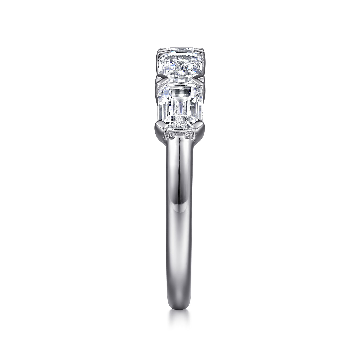 Berta - 14K White Gold Prong Set Emerald Cut Diamond Anniversary Band