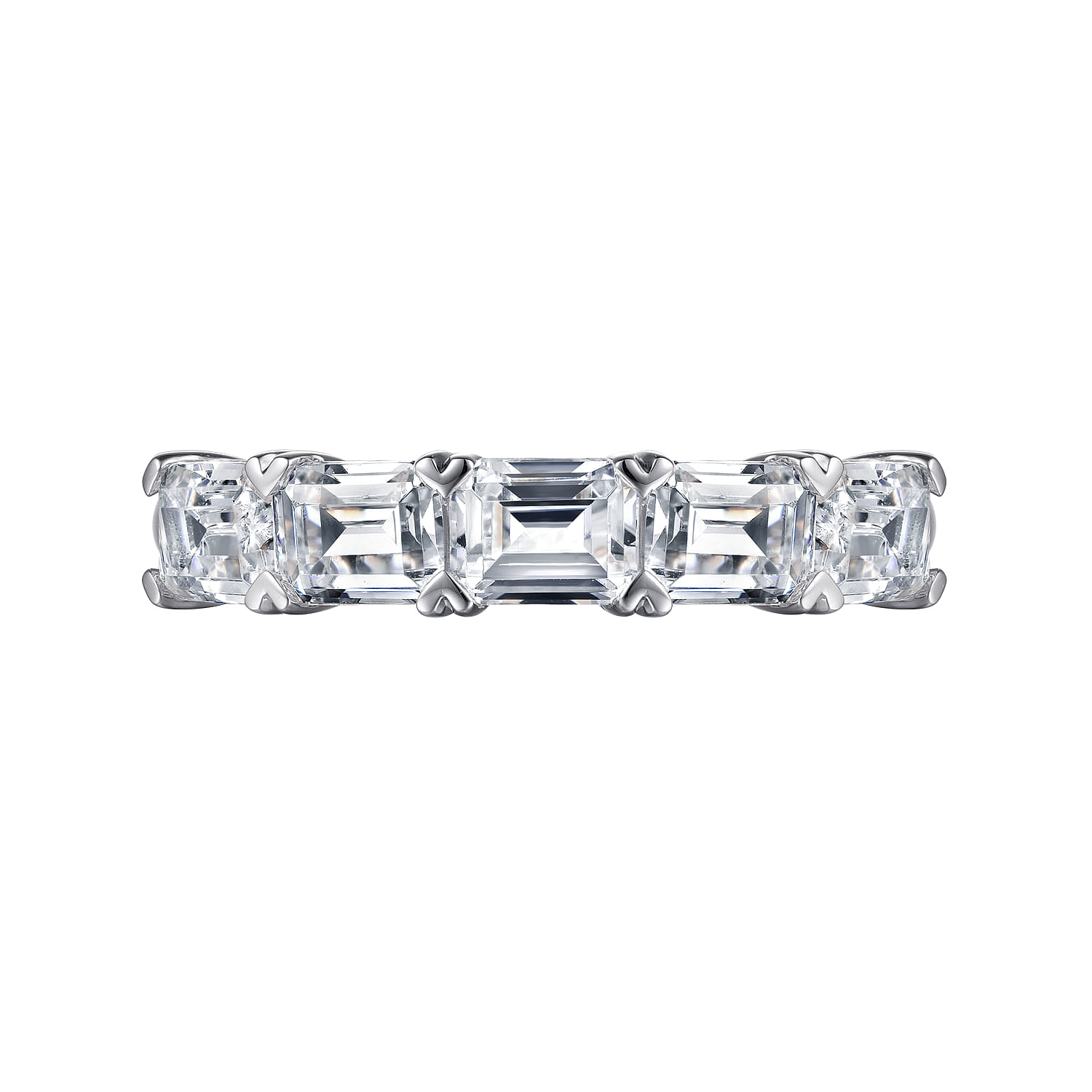 Berta - 14K White Gold Prong Set Emerald Cut Diamond Anniversary Band