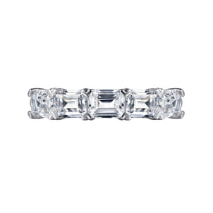 Berta - 14K White Gold Prong Set Emerald Cut Diamond Anniversary Band