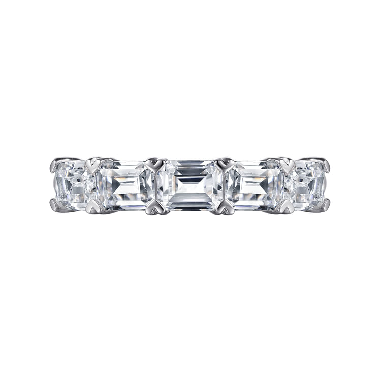 Berta - 14K White Gold Prong Set Emerald Cut Diamond Anniversary Band