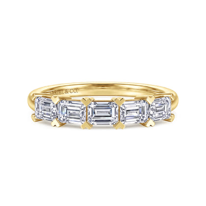 Berta - 14K Yellow Gold Emerald Cut Diamond Anniversary Band