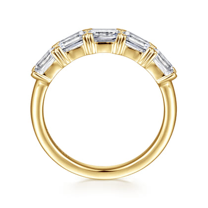 Berta - 14K Yellow Gold Prong Set Emerald Cut Diamond Anniversary Band