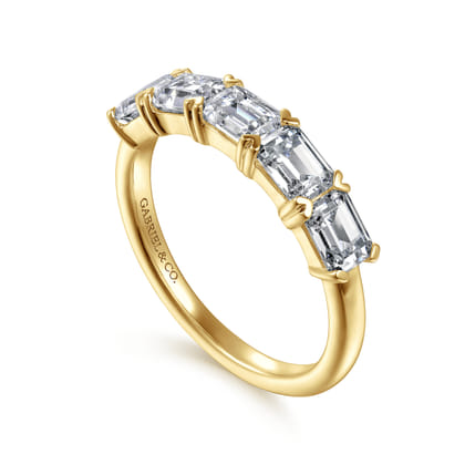Berta - 14K Yellow Gold Prong Set Emerald Cut Diamond Anniversary Band