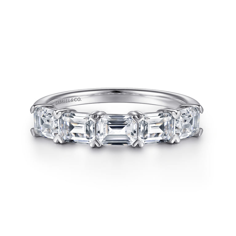 Fancy Wedding Ring in Platinum with Emerald Cut Natural Diamond at Gabriel & Co. - Shot 1