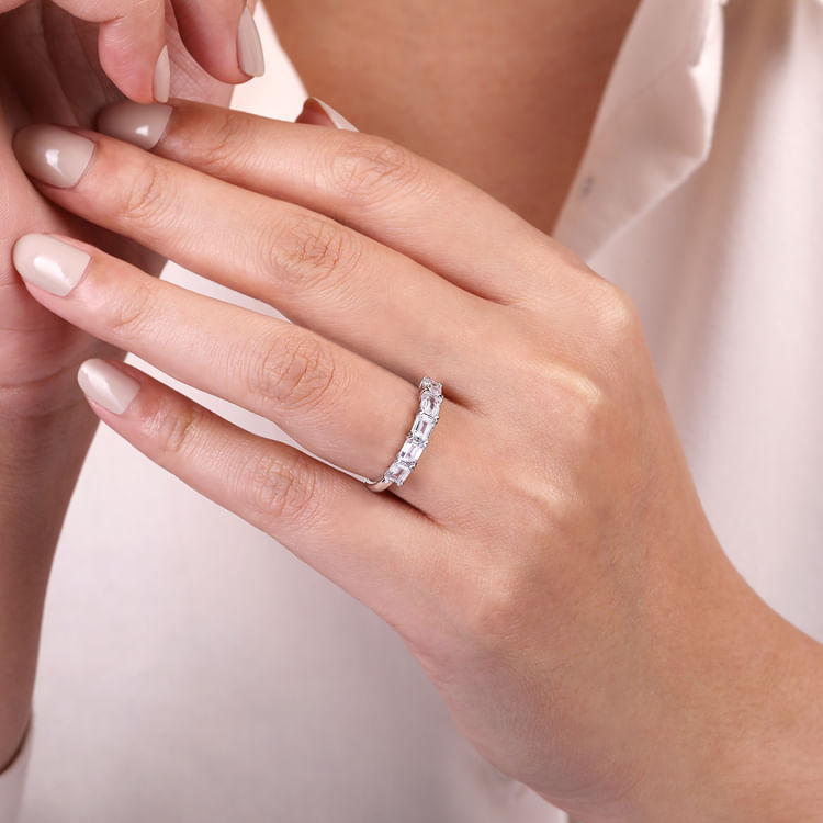 Berta - Platinum Prong Emerald Cut Diamond Anniversary Band