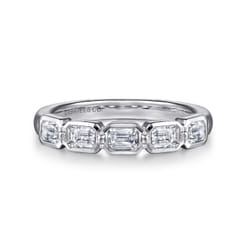 Beta - 14K White Gold Bezel and Prong Emerald Cut 5 Stone Diamond Anniversary Band