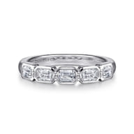 Beta - 14K White Gold Bezel and Prong Emerald Cut 5 Stone Diamond Anniversary Band