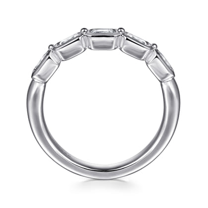 Beta - 14K White Gold Bezel and Prong Emerald Cut 5 Stone Diamond Anniversary Band