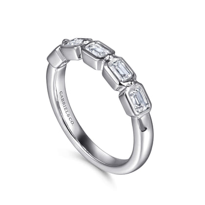 Beta - 14K White Gold Bezel and Prong Emerald Cut 5 Stone Diamond Anniversary Band