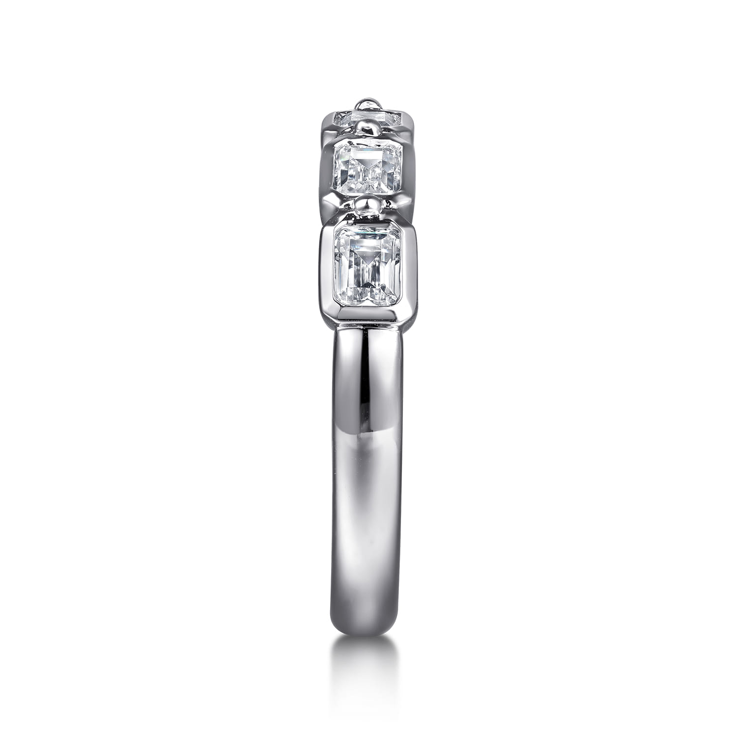 Fancy Wedding Ring in 14k White Gold with Emerald Cut Natural Diamond at Gabriel & Co. - Shot 4