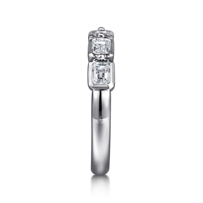 Beta - 14K White Gold Bezel and Prong Emerald Cut 5 Stone Diamond Anniversary Band