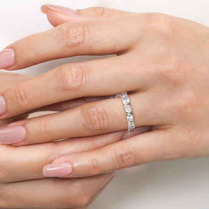 Beta - 14K White Gold Bezel and Prong Emerald Cut 5 Stone Diamond Anniversary Band