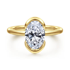 Bethanne - 14K Yellow Gold Half Bezel Oval Solitaire Diamond Engagement Ring