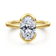 Bethanne - 14K Yellow Gold Half Bezel Oval Solitaire Diamond Engagement Ring