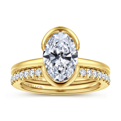 Bethanne - 14K Yellow Gold Half Bezel Oval Solitaire Diamond Engagement Ring