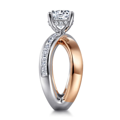 Betty - 14K White-Rose Gold Round Split Shank Hidden Halo Diamond Engagement Ring