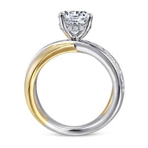 Betty - 14K White-Yellow Gold Round Split Shank Hidden Halo Diamond Engagement Ring