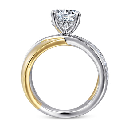 Betty - 14K White-Yellow Gold Round Split Shank Hidden Halo Diamond Engagement Ring
