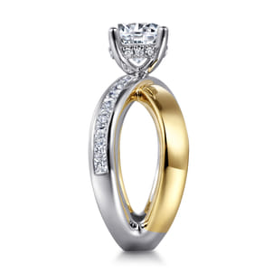 Betty - 14K White-Yellow Gold Round Split Shank Hidden Halo Diamond Engagement Ring