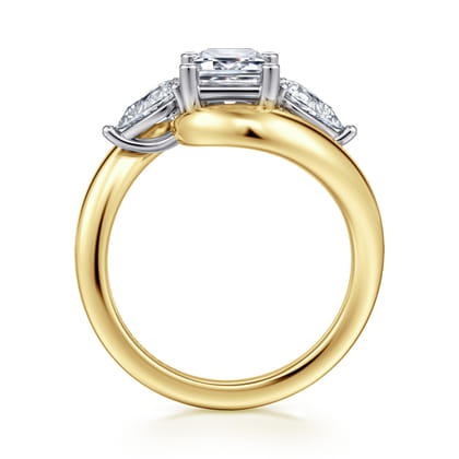 Beyond - 14K White-Yellow Gold Bypass Emerald Cut Three Stone Diamond Engagement Ring