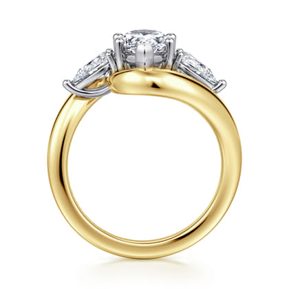 Beyond - 14K White-Yellow Gold Bypass Pear Shape Three Stone Diamond Engagement Ring