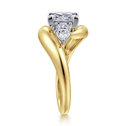 Beyond - 14K White-Yellow Gold Bypass Princess Cut Three Stone Diamond Engagement Ring