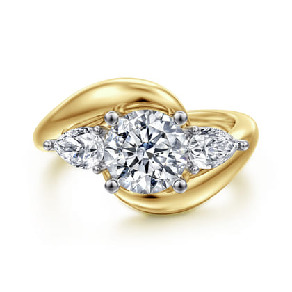 Beyond - 14K White-Yellow Gold Bypass Round Three Stone Diamond Engagement Ring