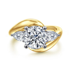 Beyond - 14K White-Yellow Gold Round Three Stone Diamond Engagement Ring