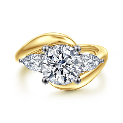 Beyond - 14K White-Yellow Gold Round Three Stone Diamond Engagement Ring