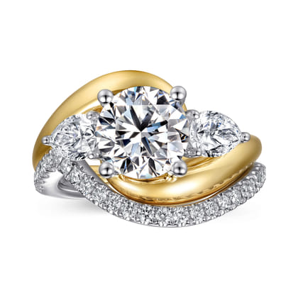 Beyond - 14K White-Yellow Gold Round Three Stone Diamond Engagement Ring