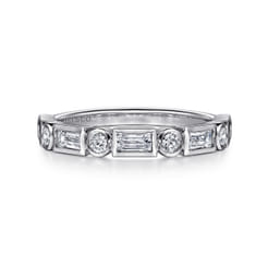 Billie - 14K White Gold Bezel Set Baguette and Round Diamond Anniversary Band