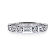 Billie - 14K White Gold Bezel Set Baguette and Round Diamond Anniversary Band