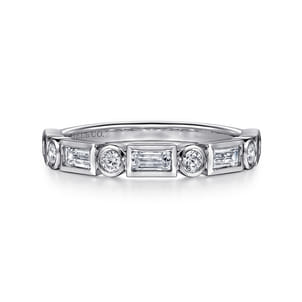 Billie - 14K White Gold Bezel Set Baguette and Round Diamond Anniversary Band