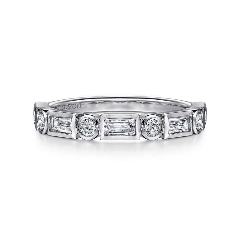 Straight Wedding Ring in 14k White Gold with Baguette Natural Diamond at Gabriel & Co. - Shot 1