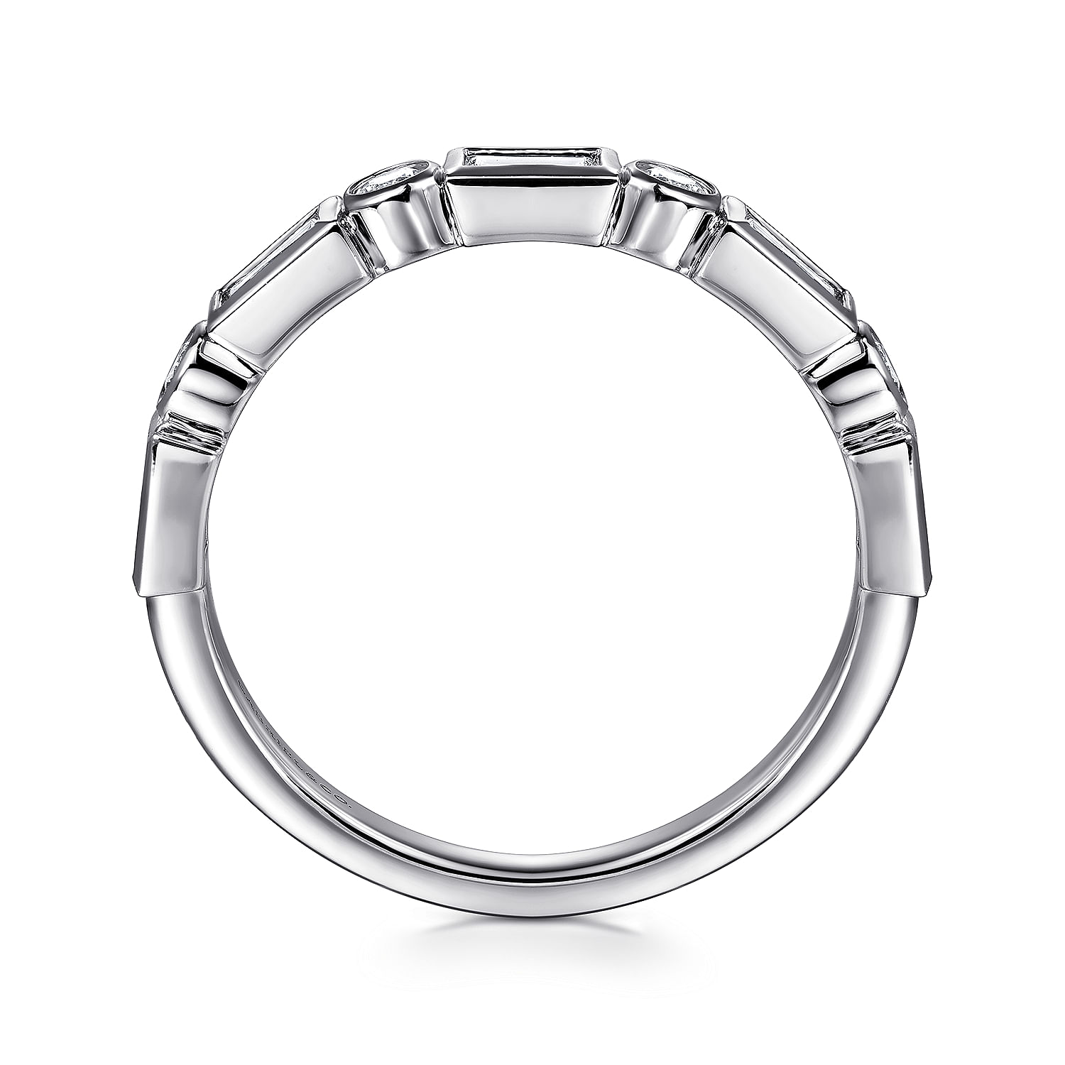 Billie - 14K White Gold Bezel Set Baguette and Round Diamond Anniversary Band