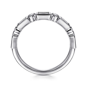 Billie - 14K White Gold Bezel Set Baguette and Round Diamond Anniversary Band