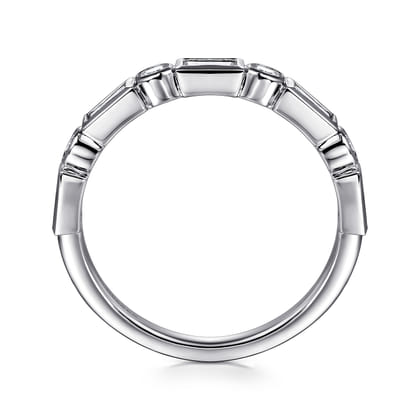 Billie - 14K White Gold Bezel Set Baguette and Round Diamond Anniversary Band