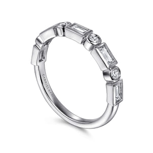 Billie - 14K White Gold Bezel Set Baguette and Round Diamond Anniversary Band