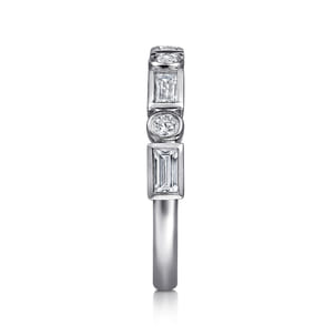 Billie - 14K White Gold Bezel Set Baguette and Round Diamond Anniversary Band