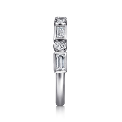 Billie - 14K White Gold Bezel Set Baguette and Round Diamond Anniversary Band