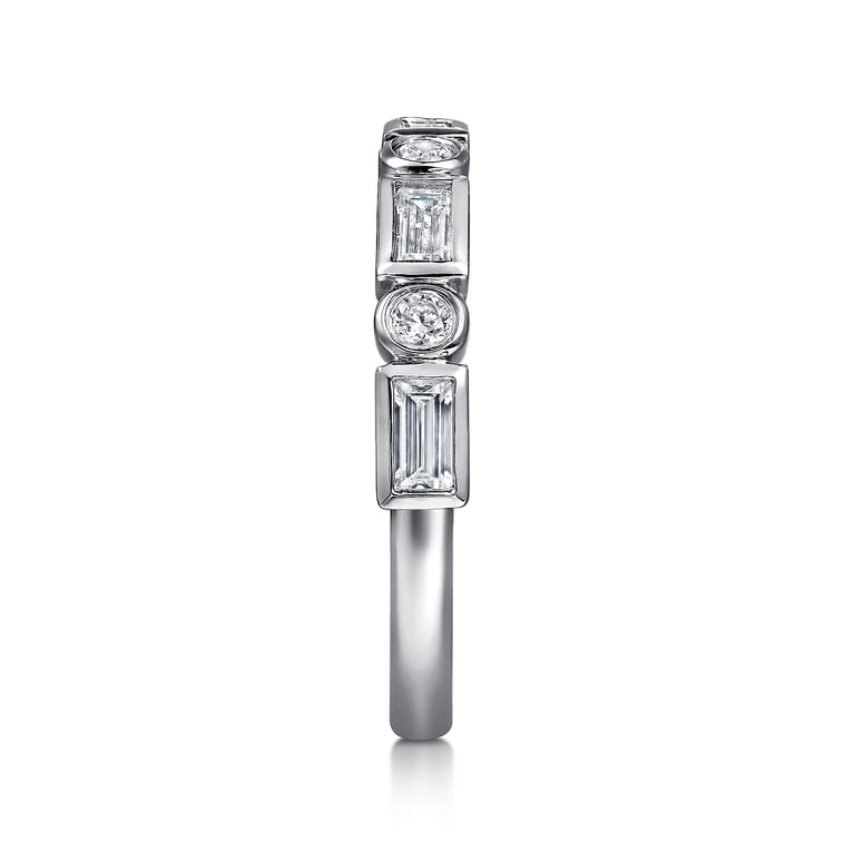 Straight Wedding Ring in 14k White Gold with Baguette Natural Diamond at Gabriel & Co. - Shot 4