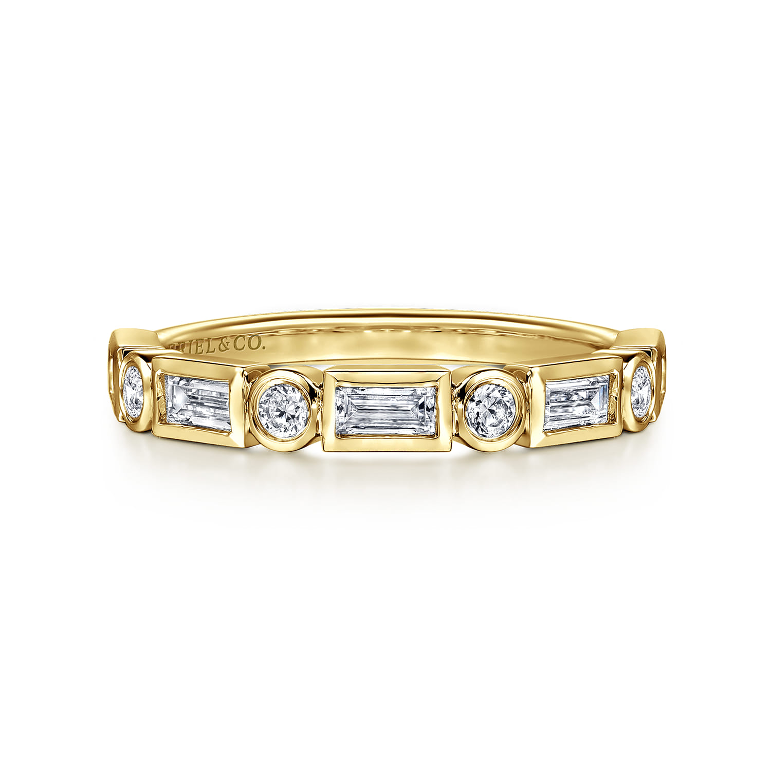 Billie - 14K Yellow Gold Bezel Set Baguette and Round Diamond Anniversary Band