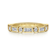 Billie - 14K Yellow Gold Bezel Set Baguette and Round Diamond Anniversary Band