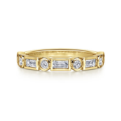 Billie - 14K Yellow Gold Bezel Set Baguette and Round Diamond Anniversary Band