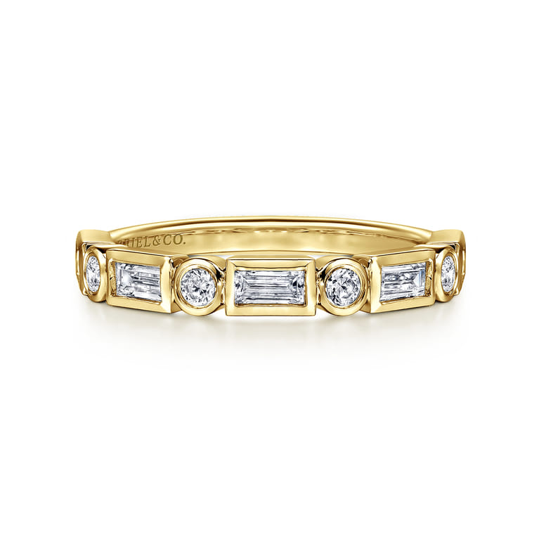 Fancy Wedding Ring in 14k Yellow Gold with Baguette Natural Diamond at Gabriel & Co. - Shot 1
