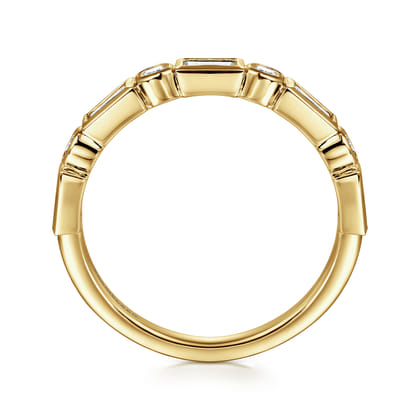 Billie - 14K Yellow Gold Bezel Set Baguette and Round Diamond Anniversary Band