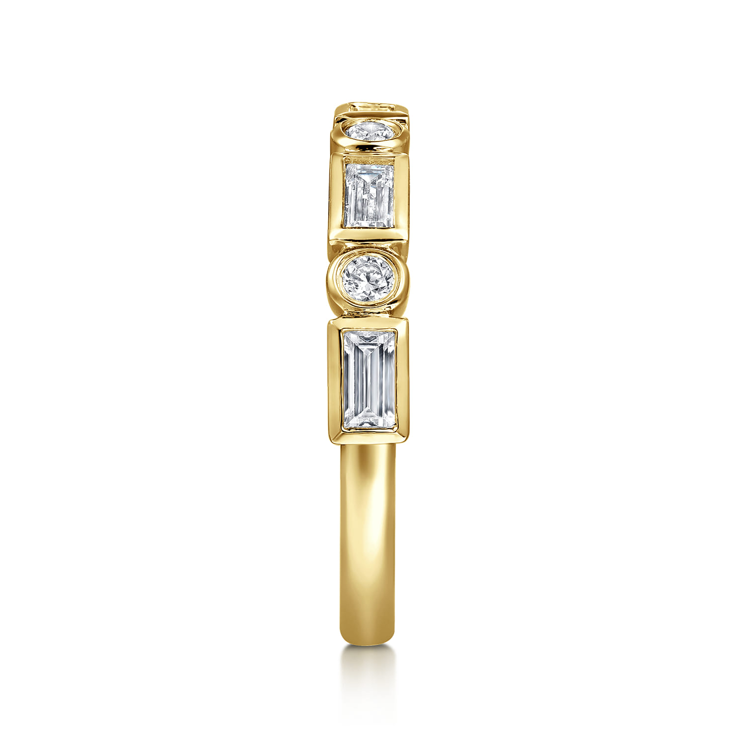 Billie - 14K Yellow Gold Bezel Set Baguette and Round Diamond Anniversary Band