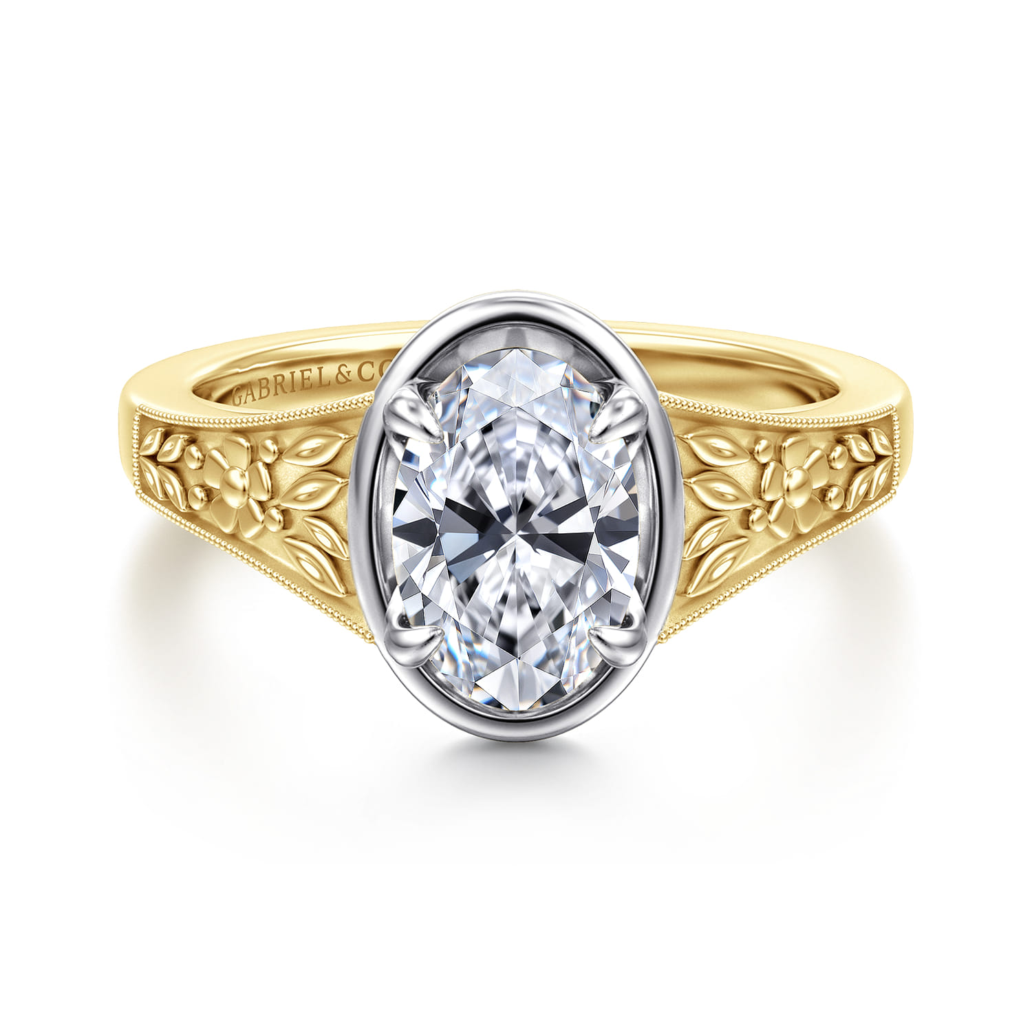 Billy - Vintage Inspired 14K White-Yellow Gold Oval Solitaire Diamond Engagement Ring