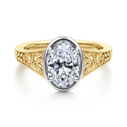Billy - Vintage Inspired 14K White-Yellow Gold Oval Solitaire Diamond Engagement Ring