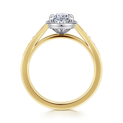 Billy - Vintage Inspired 14K White-Yellow Gold Oval Solitaire Diamond Engagement Ring